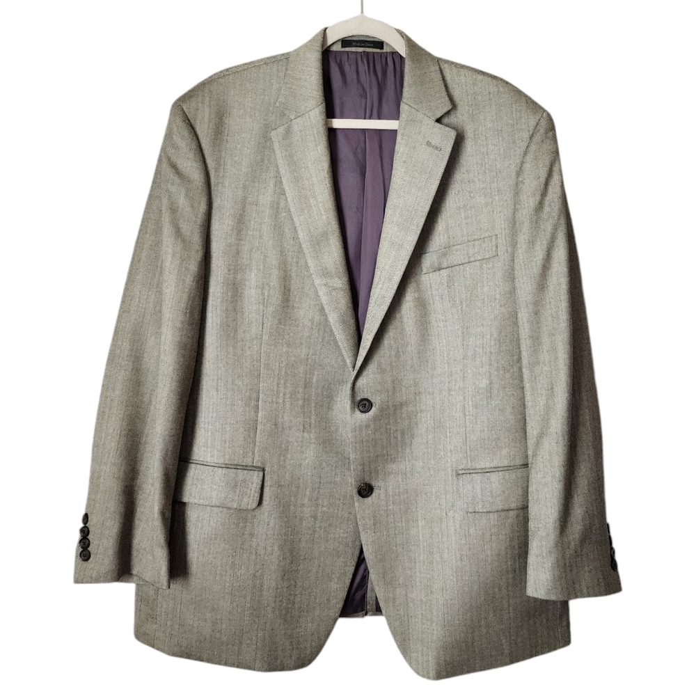 LAUREN RALPH LAUREN Wool / Silk 2‎ Button Herringbone suit jacket blazer 46R